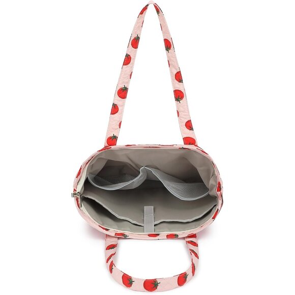 Large Capacity Women's Tote Bag with Laptop Compartment and Floral Print Tomato - Picture 4 of 6